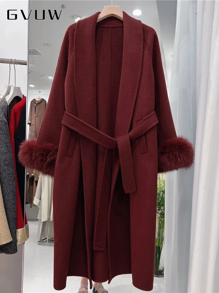 GVUW шерстяные пальто для женщин с лацканами из искусственного меха длинными