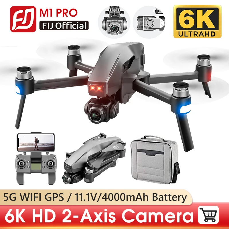 

M1 PRO Drone 6K HD Camera 2-Axis Gimbal Dron 5G WIFI GPS 4000mAh Battery 30min 3KM Flight FPV RC Quadcopter Foldable Aircraft