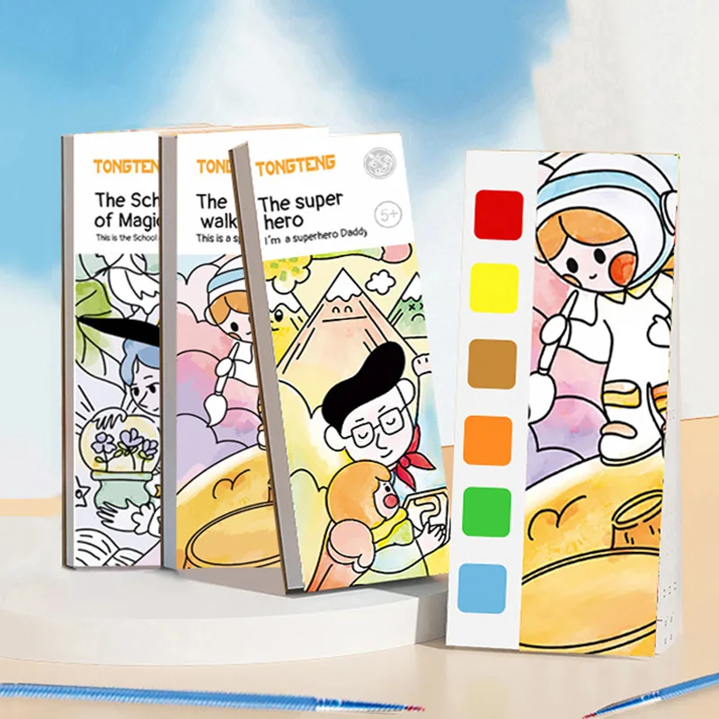 Детская Акварельная раскраска в комплекте с красками и кисточками 20 листов набор