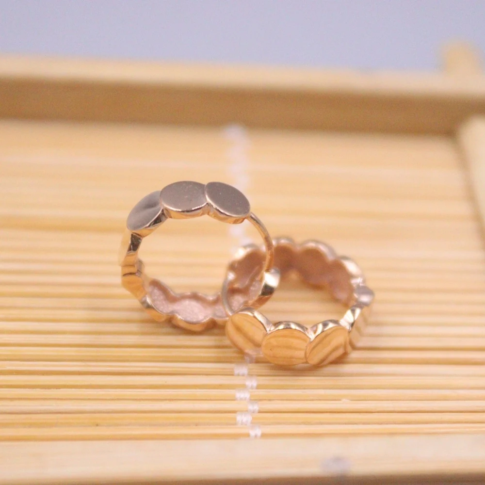 

Real Pure 18K Rose Gold Hoop Men Women Lucky Glossy Round Slice Earrings 2.9-3g