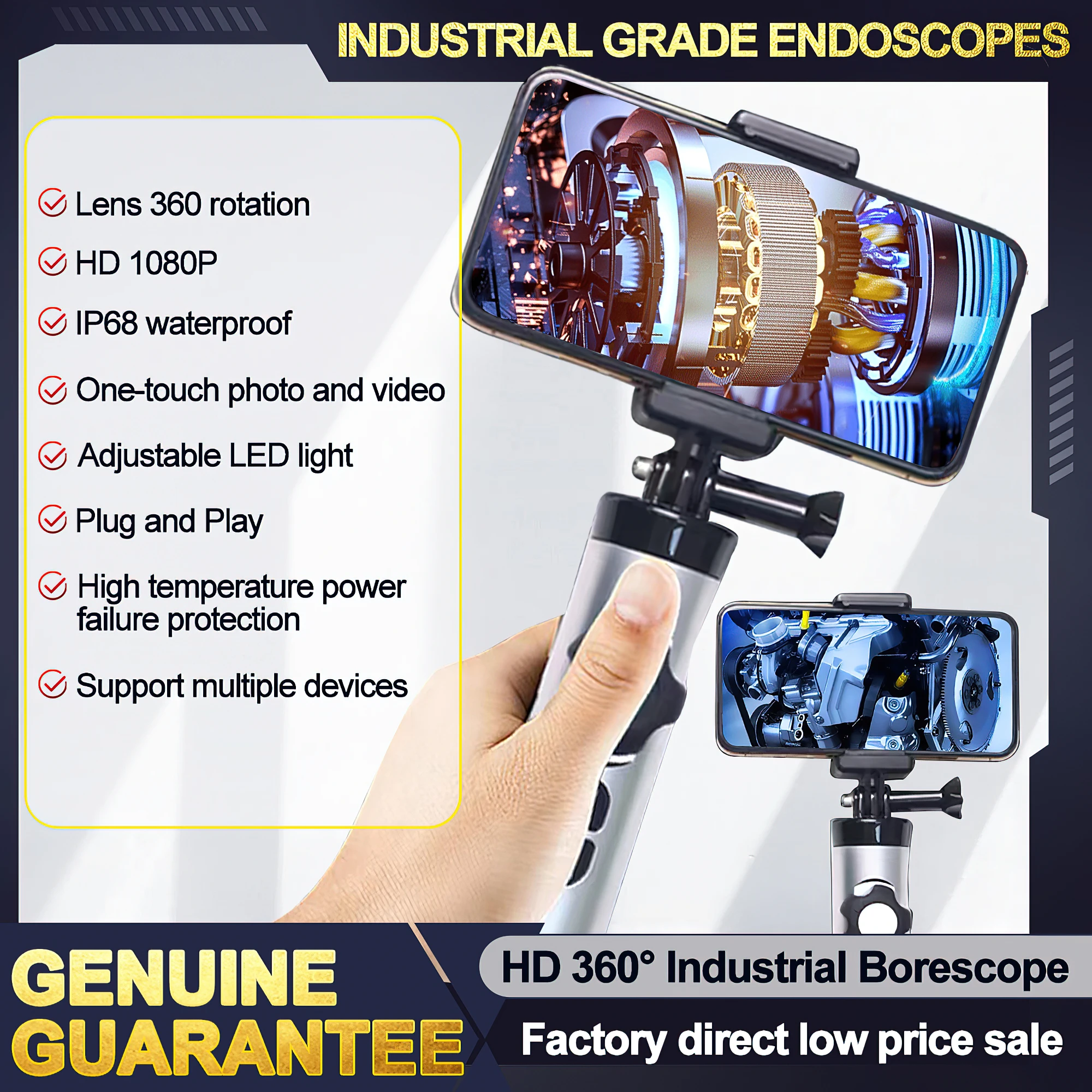 Камера-Эндоскоп автомобильная водонепроницаемая IP67 HD1080P