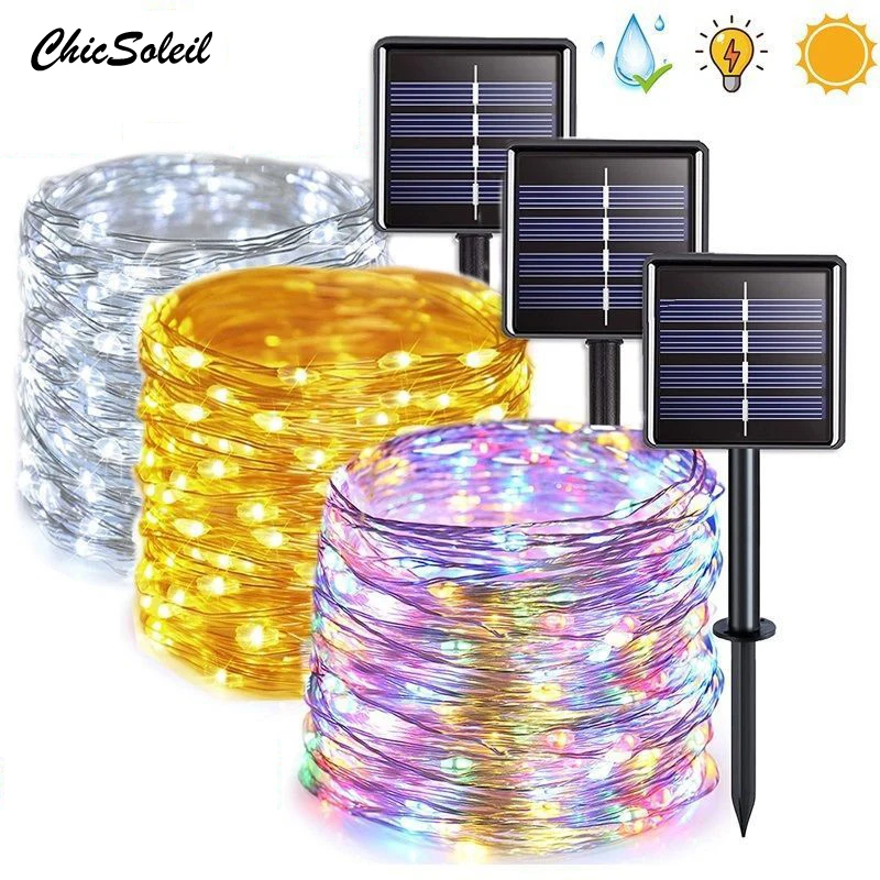 

20m/10m/5m Solar LED Light Outdoor Festoon Lamp Garden Fairy Light String 1-2PC Waterproof Christmas Garland Yard Decoration