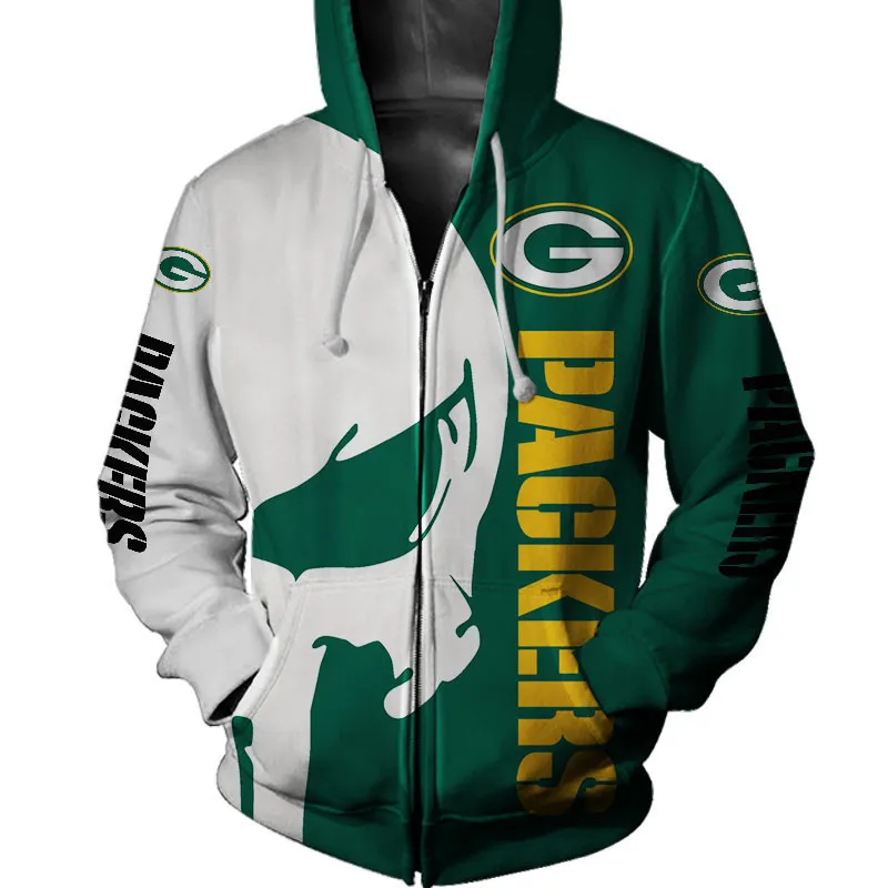 

Fashion sportswear Green Bay men's stitching design white skull letter G printing Packers zipper hoodie