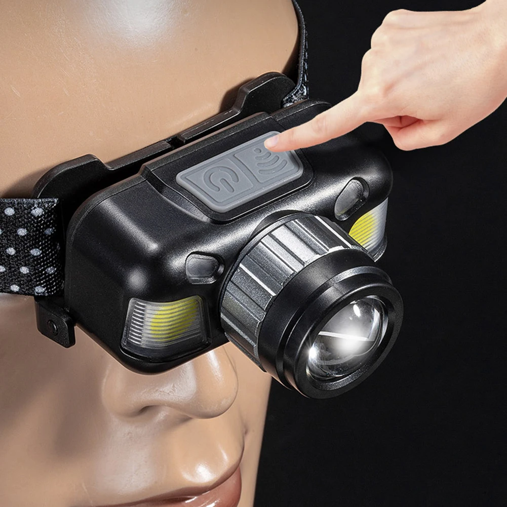 

Фонарь налобный светодиодный с датчиком волны, многофункциональный водонепроницаемый фонарь для кемпинга, зарядка через USB, легкий для бег...