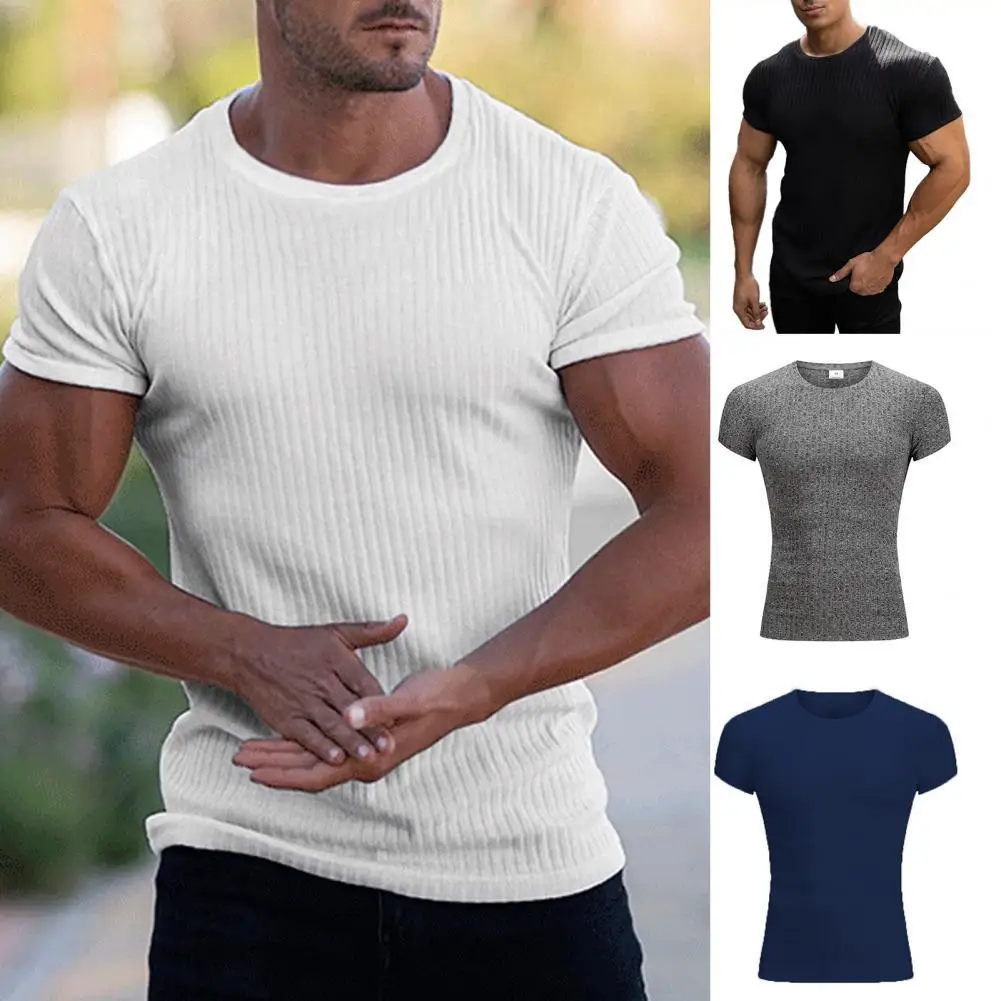 

Lightweight Fabulous Wear-resistant Summer T-shirt Elastic Men T-shirt Casual Daily Clothes