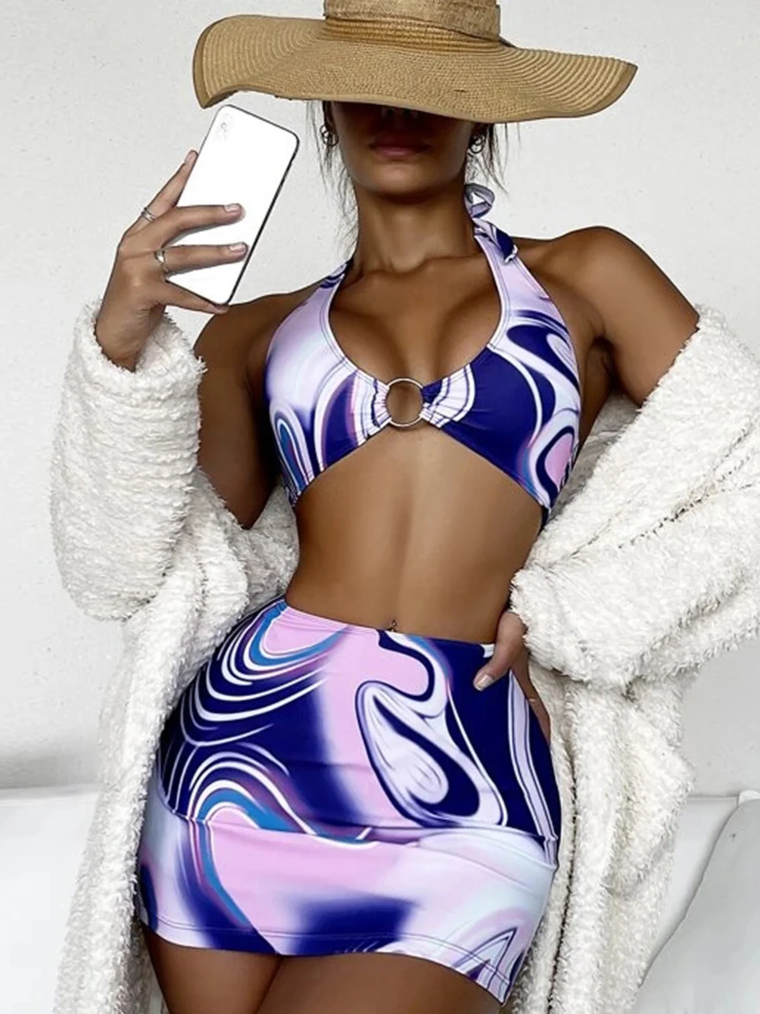 

Купальник из 3 предметов, Женский комплект бикини, сексуальный купальный костюм, купальный костюм, бандажный купальный костюм, бразильский ...