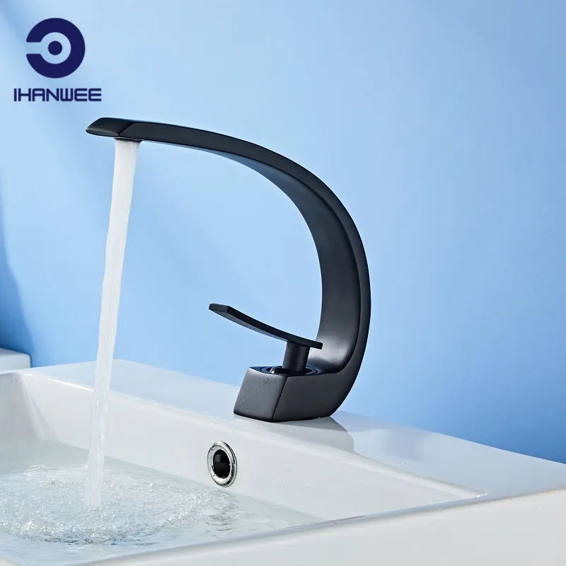 

Curve Single Hole Double Handle Hot And Cold Water Faucet Faucet Waterfall Water Bathroom Sink Faucet Bathroom tap Basin tap