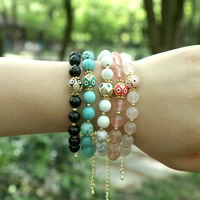natural stone bracelets 8mm turquoise beads bangle yoga trendy jewelry for women micro inlaid enamel evil eye bracelet accessory