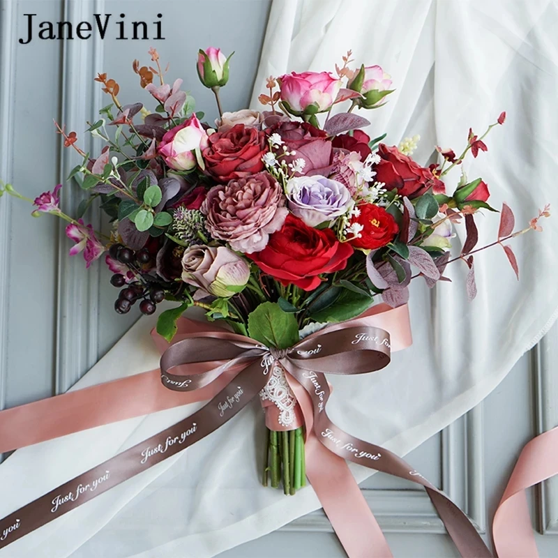 

Винтажные готические темно-красные свадебные букеты jaevini, искусственный эвкалипт, шелковые розы, большой искусственный свадебный букет, цветы для невесты
