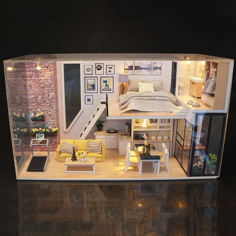 Набор для кукольного домика сделай сам деревянный миниатюрный домик с мебелью в