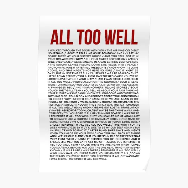 

All Too Well Poster Mural Funny Modern Room Picture Decor Print Painting Wall Vintage Decoration Home Art No Frame
