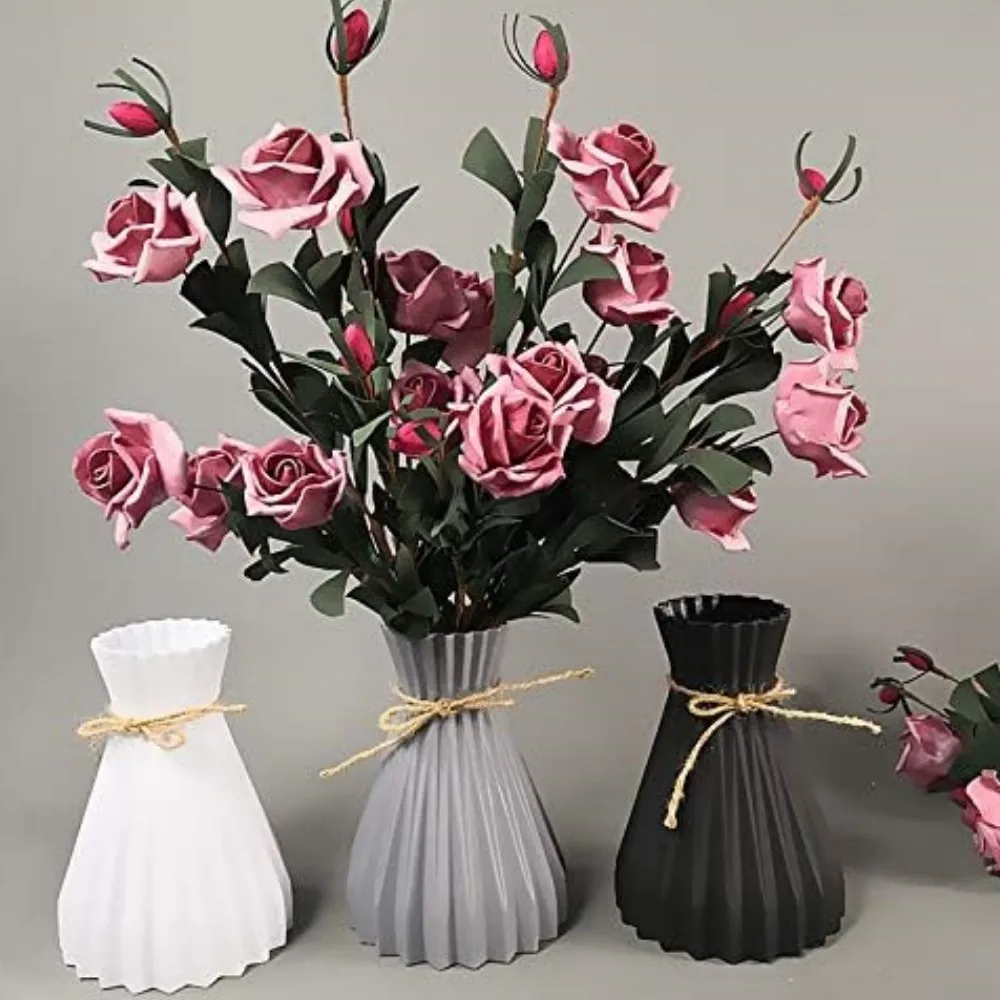 

ABS Plastic Nordic Flower Vase Ornament Home Vase White Imitation Ceramic Flower Pot Simple Flower Basket Decor Vases