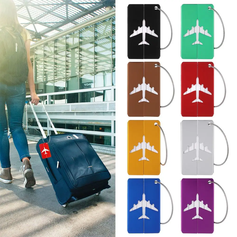 

Reusable Metal Travel Luggage Tags Aluminium Suitcase Labels with Ropes Bag Tag Stainless Steel Loop Name ID Card for Suitcase