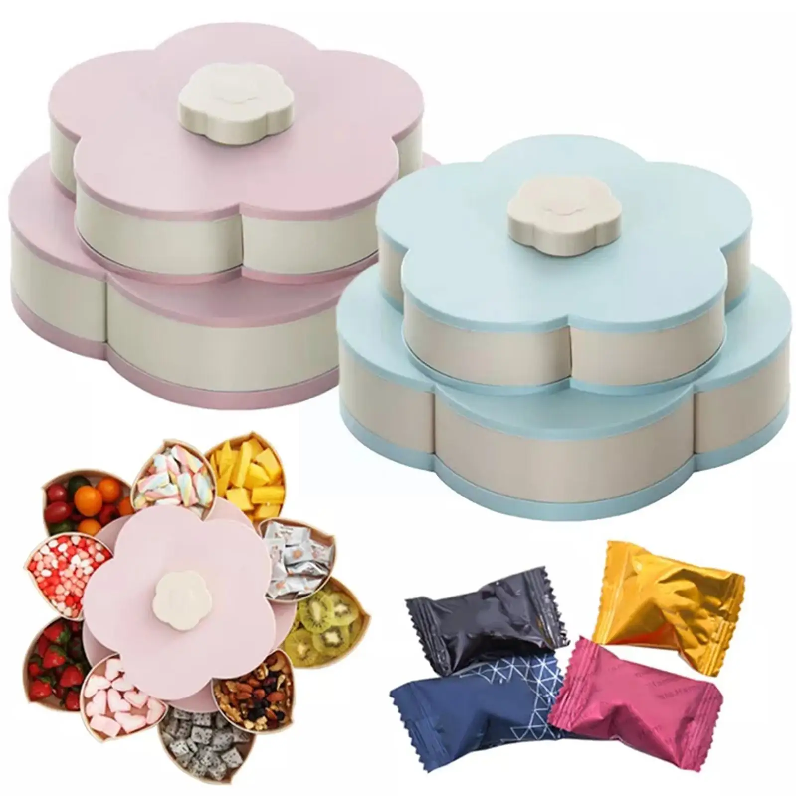 

Candy Box Snack Nut Tray Food Storage Case Rotation Tray Dried Storage Wedding 2-Layer Rotating Petal-Shape Fruit Plate Gif S2A5