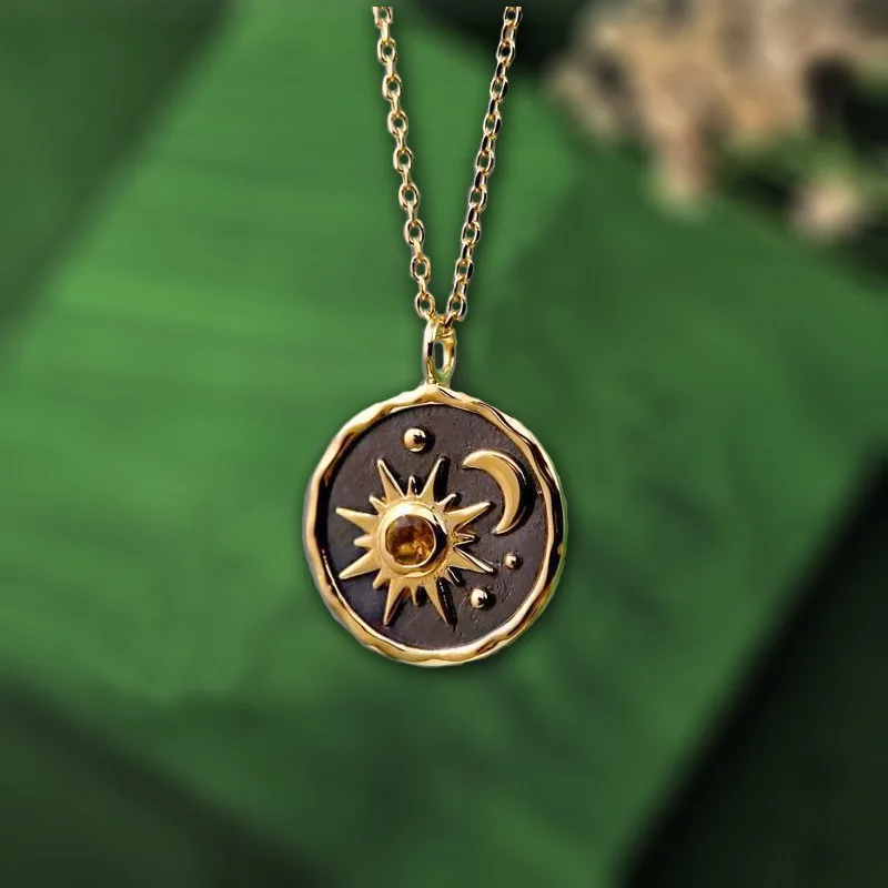 

European and American Fashion New Summer Bohemian Style Vintage Pendant Earrings Necklace Set Sun Moon Jewelry Wholesale