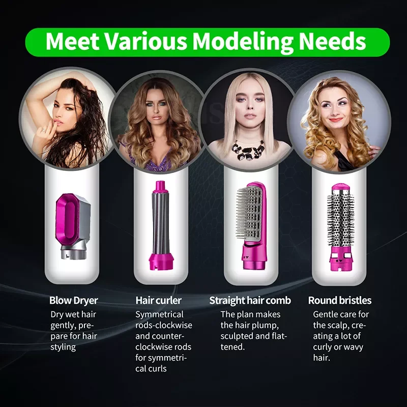 Drop Shipping Professional Hair Dryer 5 in 1 Electric Heating Comb Straightener Brush Blow Drier Hair Styling Kit For Household enlarge