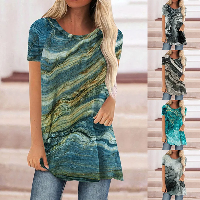 

2022 Summer Round Neck Women's Casual Pullover Fashion Top Women's Abstract Cool Print Short Sleeve T-Shirt Elegant T-Shirt New