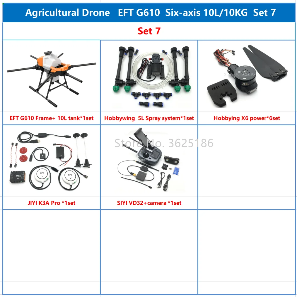 

EFT G610 Six-Axis 10L 10kg Agricultural Spray Drone1460mm Wheelbase Brushless Water Pump With Hobbywing X6 Power System Kit