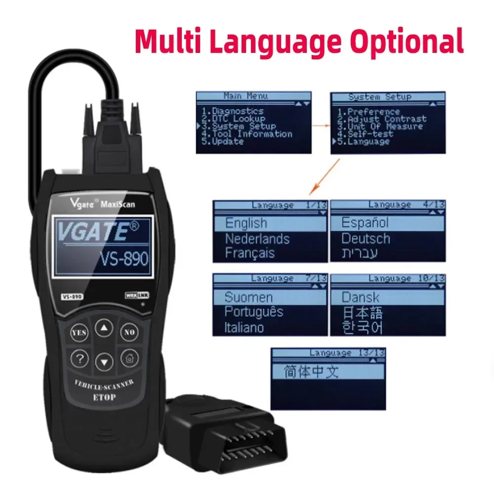 Новейший диагностический сканер Vgate VS890S OBD2 VS890 SCAN Tool VS 890 CAN-BUS Многоязычный
