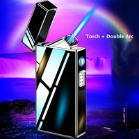 new gas electric usb lighter metal outdoor windproof electric lighter blue flame double arc fingerprint touch sensing mens gift