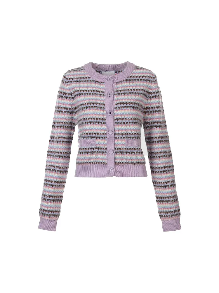 

Женский жаккардовый кардиган, мягкий кардиган с круглым вырезом и полосками, Осень-зима 2022