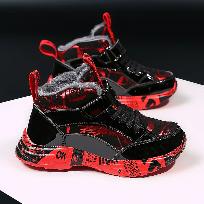 Winter Kids Running Shoes Boy Child Sneaker Outdoor Warm Plush Children's Sneakers Fashion Gold Teenager Boys Girls Sports Shoes