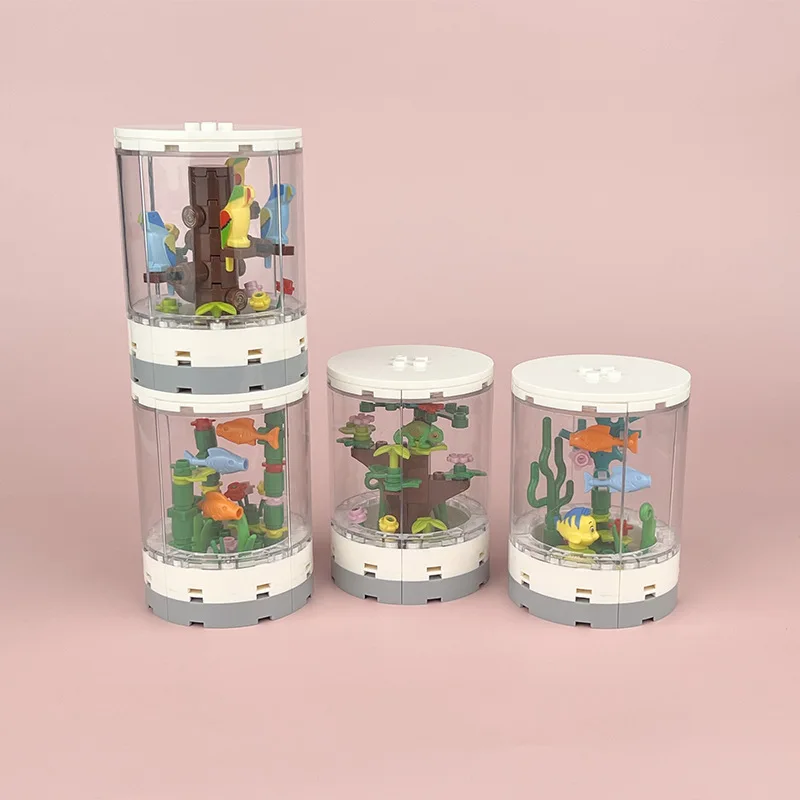 

City Creativity Fish Jar Cylindrical Ornamental Box Indoor Ornaments DIY Accessories Building Blocks Bricks Toys Gifts