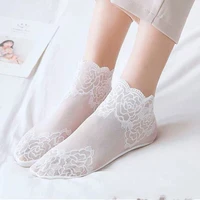 summer womens lace flower slippers socks invisible boat mesh lace thin short socks female ankle silicone no show socks non slip
