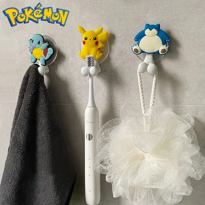 Купи Pokemon Toothbrush Holder Anime Figure Pikachu Hook Strong Adhesive Coat Rack Hook Bathroom Wall Mounted Storage Kids Hobbies за 149 рублей в магазине AliExpress