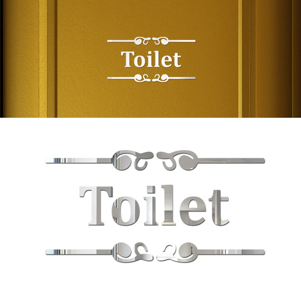 

Toilet Mirror Signs Toilet Door Signs Mirror Wall Sticker Decals Wall Sticker Mirror for Home Bathroom Restroom Decor ( Silver )