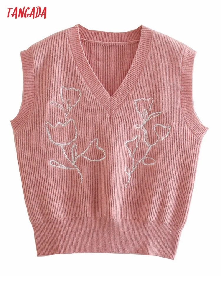 

Женский трикотажный жилет с цветочной вышивкой и V-образным вырезом