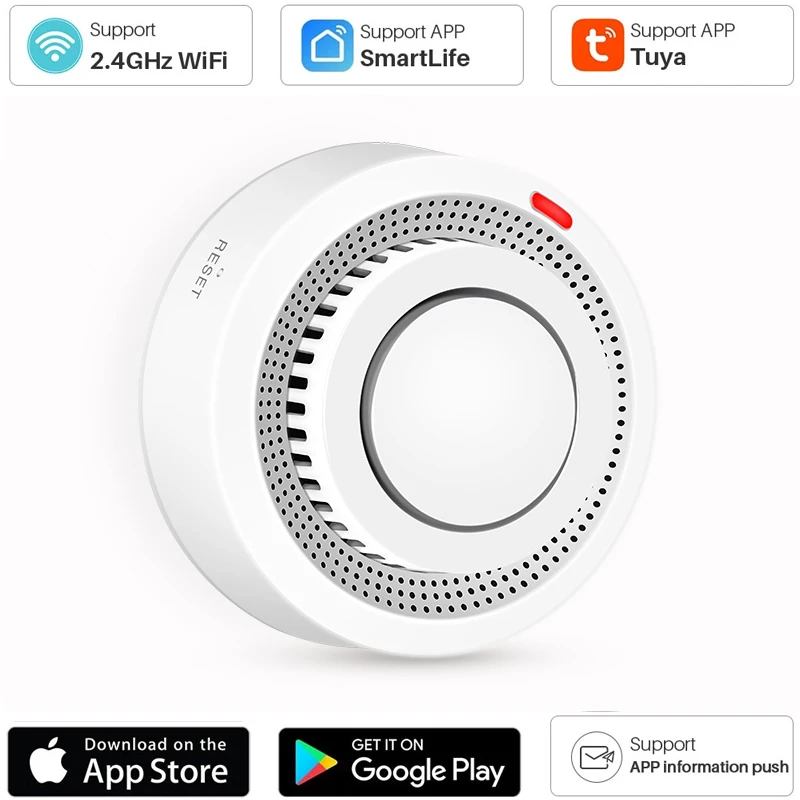 

Датчик дыма Tuya, умный детектор дыма с Wi-Fi и сигнализацией, 80 дБ