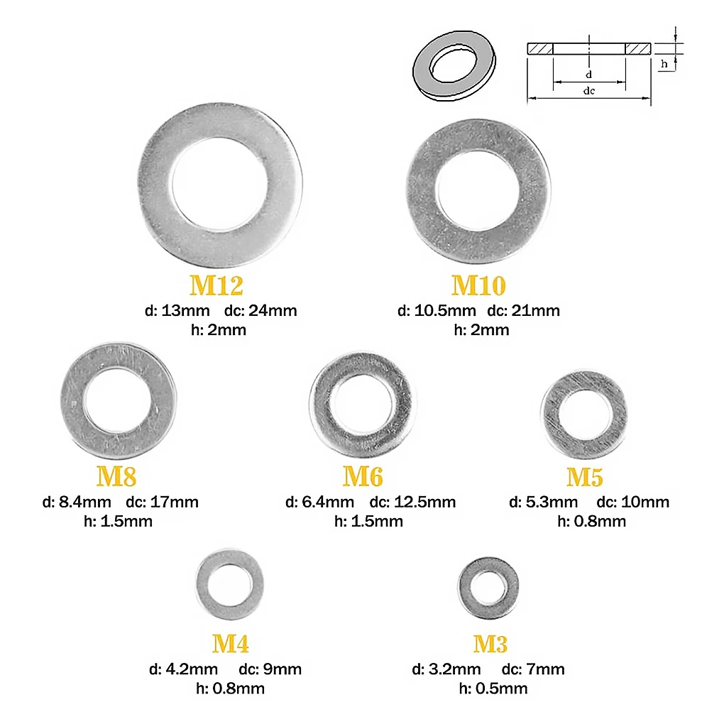 

304 Stainless Steel Screw Gasket Leakproof Flat Round Washer Screw Accessories Black 684Pcs