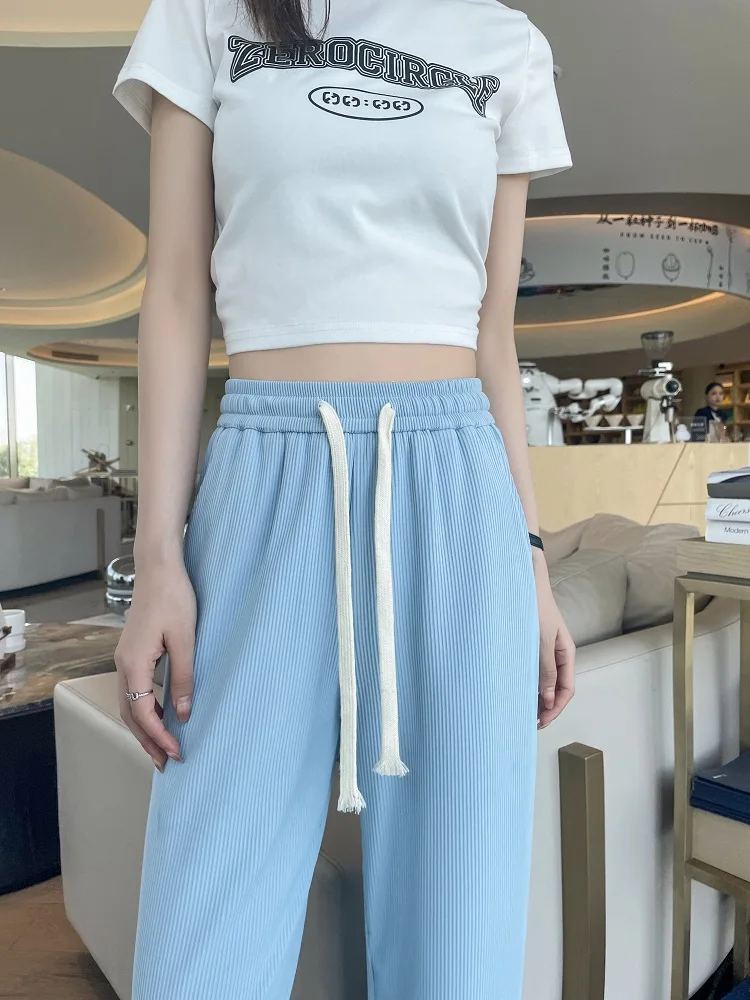 Брюки женские полосатые с широкими штанинами свободные прямые строгие