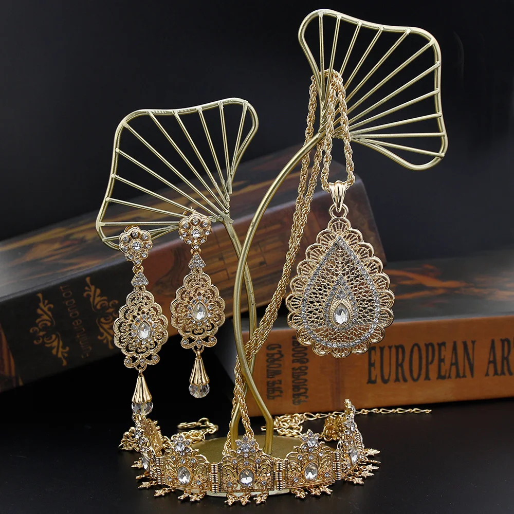 18K золотой арабский Свадебный комплект ювелирных изделий для невесты Алжир