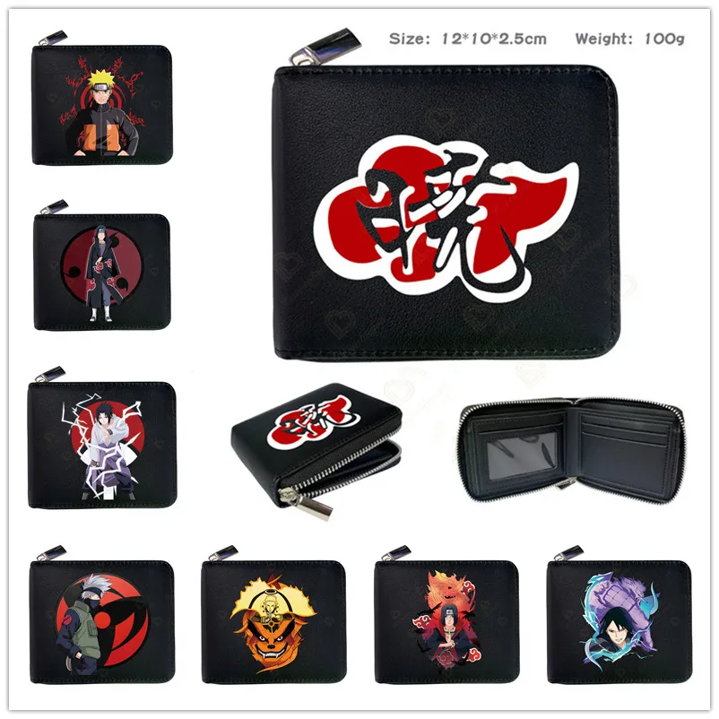 

Anime Naruto Wallet Black Cartoon Figure Short PU Wallet Travel ID Credit Card Zip Up Holder Packet Wallet Purse Bags Pouch