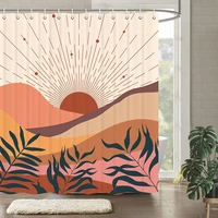 mid century morden boho shower curtain abstract mountain sunset with leaf leaves shower curtains minimalist geometric bath decor