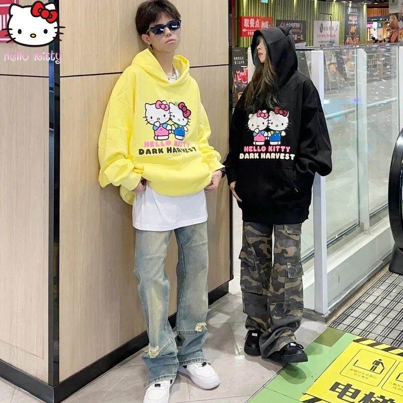 

Hoodie Couple Outfit Y2K Hello Kitty Sanrio Anime Kawaii 100% Cotton Autumn American Style Loose Vintage Student Top Streetwear