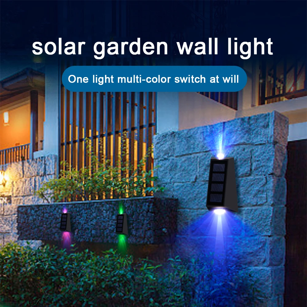 

2pcs Solar Wall Lights Outdoor Fence Lights LED Waterproof Solar Stair Lights Up and Down 7 Color Changing Exterior Patio Lights
