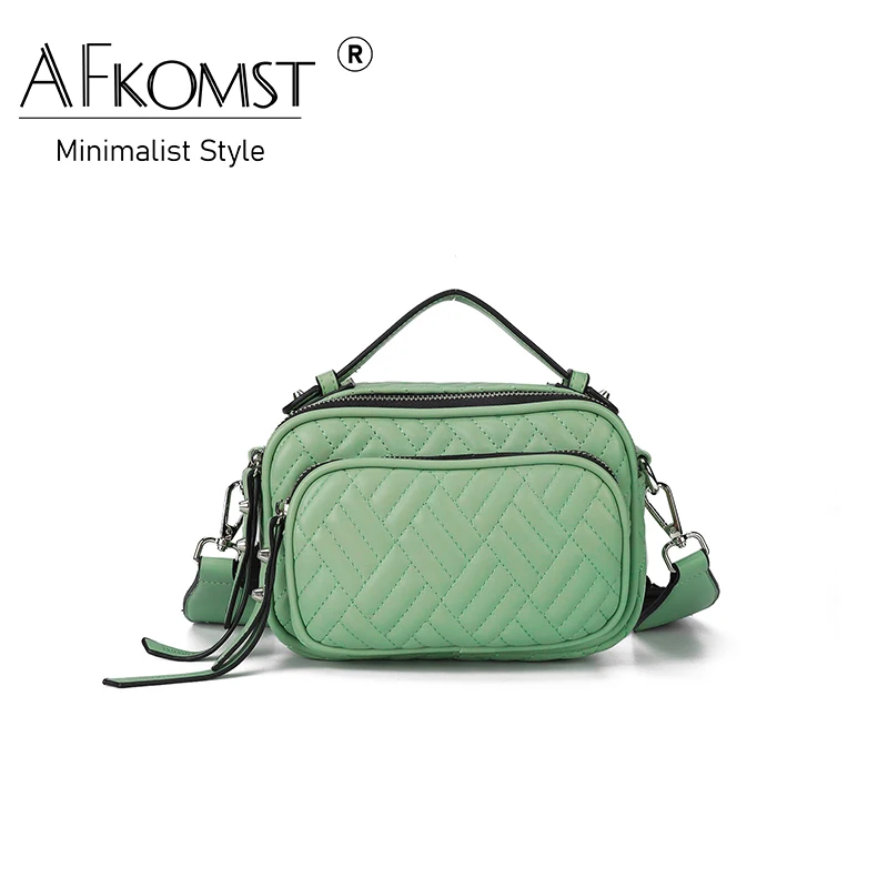 

AFKOMST 2023 Fashion Shoulder Bag for Women Versatile Plaid PU Leather Strap Luxury Crossbody Bags Female Lady Square Handbag