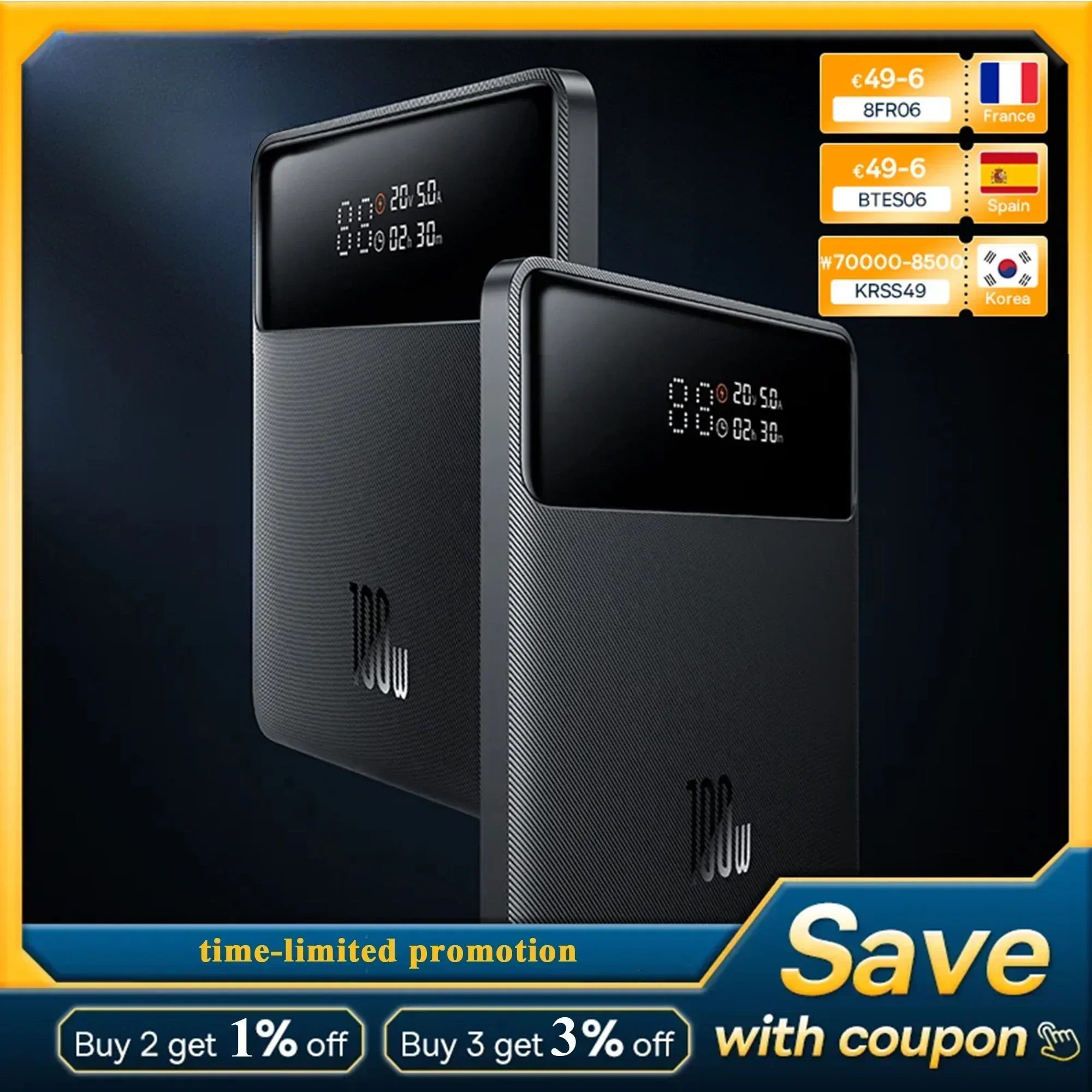 Быстрая зарядка Powerbank Портативное внешнее зарядное устройство Blade HD 100 Вт Power Bank