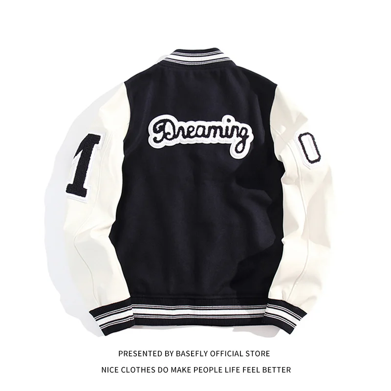 

Embroid Patchwork Leather L Sleeve Stadium Letterman Women Varsity Jacket Unisex Men Baseball Bomber Coat University Streetwear