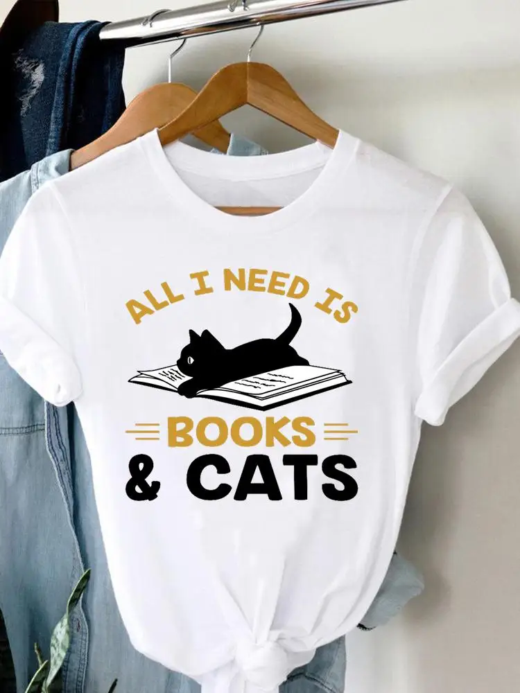 T Shirt Clothing Tee Women Cat Printing Trend 90s Style T-shirt Summer Short Sleeve Print Clothes Fashion Female Graphic Top