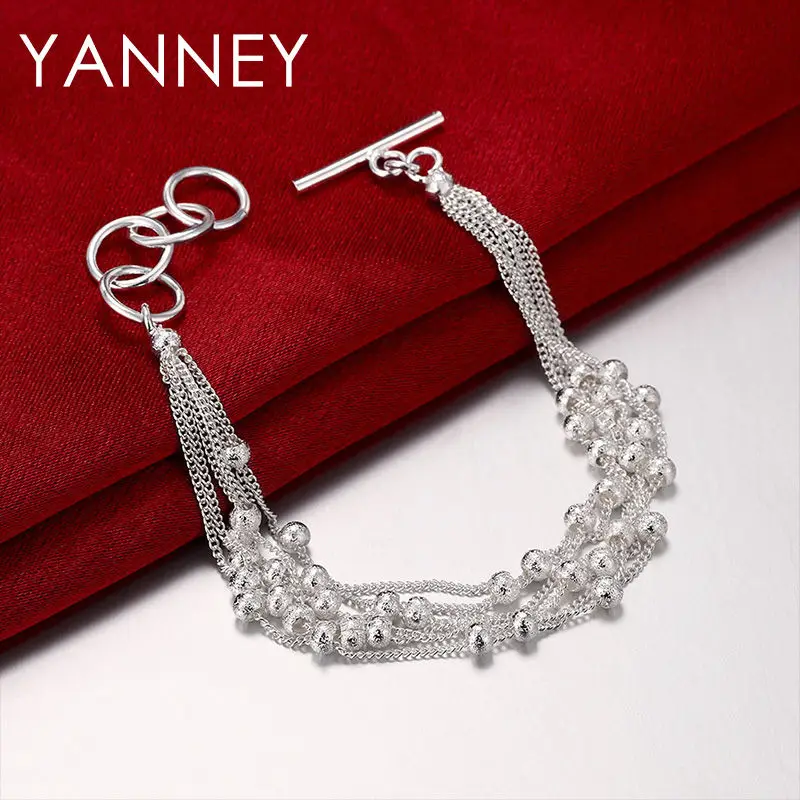 

Original 925 Silver Bracelet 6 Wire Frosted Bead Chain Bracelet For Women Fashion Charm Wedding Jewelry Accessories