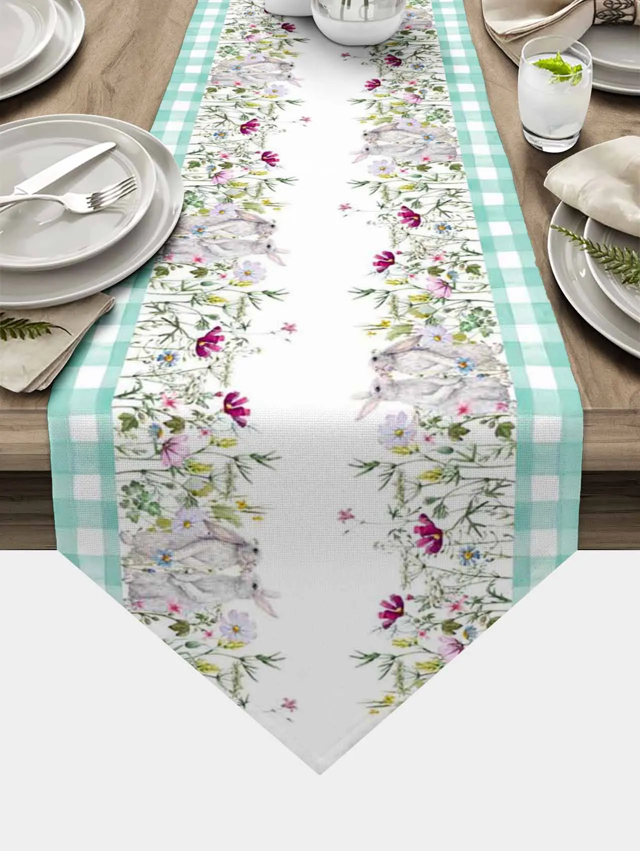 

Easter Flower Bunny Plaid Table Runners Wedding Party Decoration Table Mat Easter Decorations for Home Kitchen Table Cloth