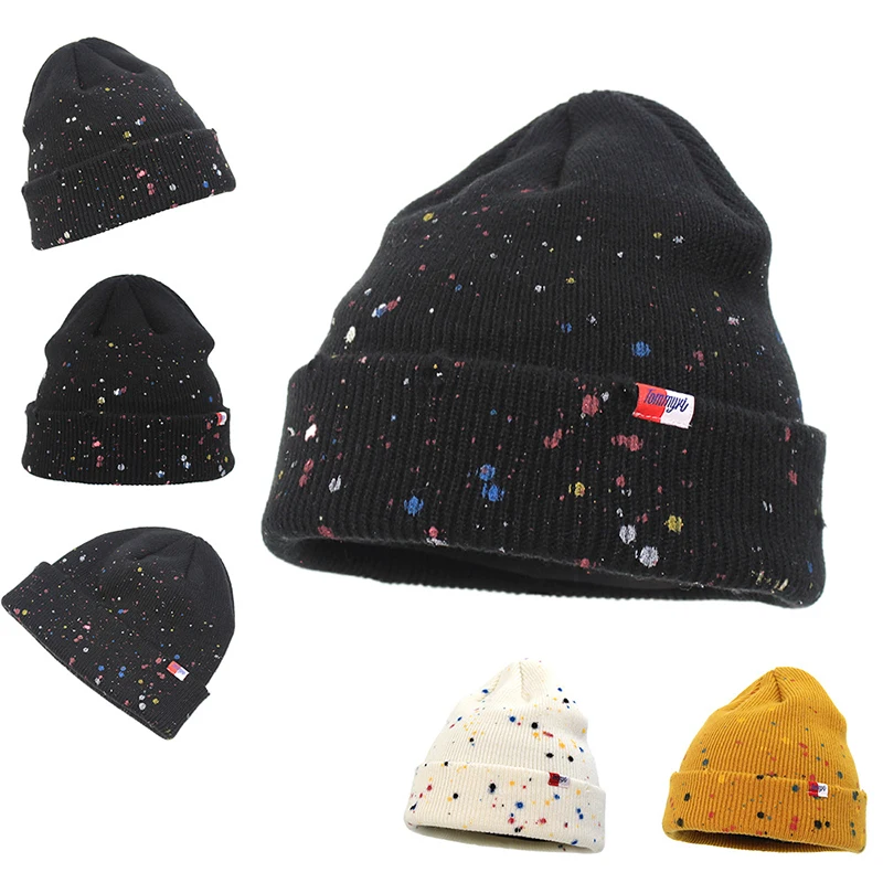 

3 Colors Unisex Painted Knitted Hats Winter Hat For Woman Knit Bonnet Acrylic Woman Autumn Warm Skullies