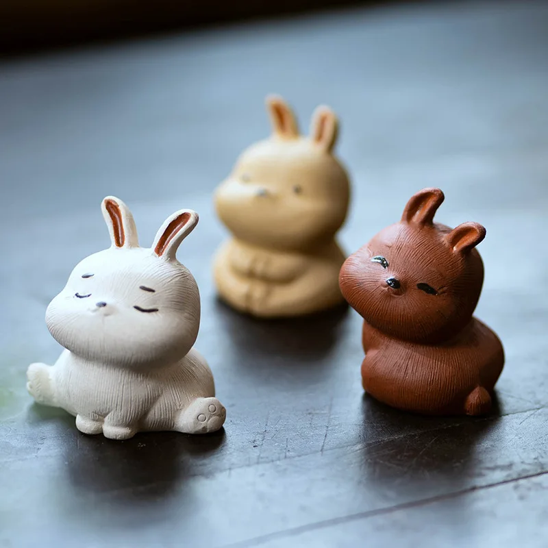 

Purple Clay tea pets zodiac rabbit Teaware teas tray table small ornaments accessories creative little white rabbit Figurines