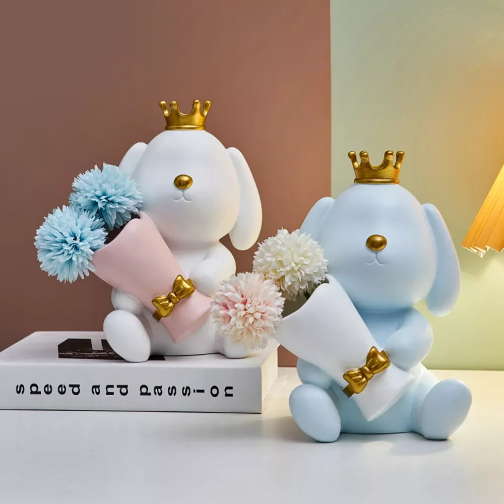 

Статуя кролика из смолы, ваза с сушеными цветами, скандинавский домашний декор, миниатюрные фигурки животных, украшение для детской спальни...