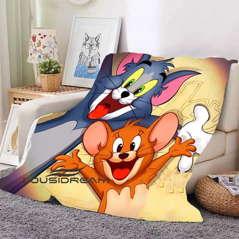 

American Cartoon Cat and Mouse War Plush Blanket Home Travel Cute Printing Soft Blanket Children Rest Air Conditioning Blanket
