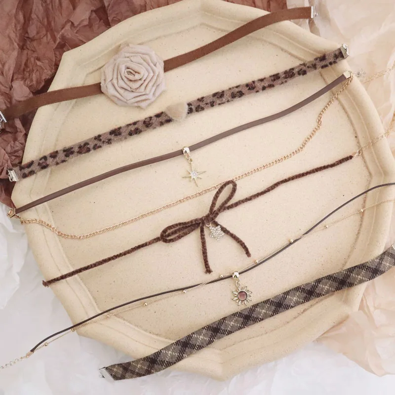 Коричневое бархатное колье для женщин модное ожерелье с розой и бантом звезда